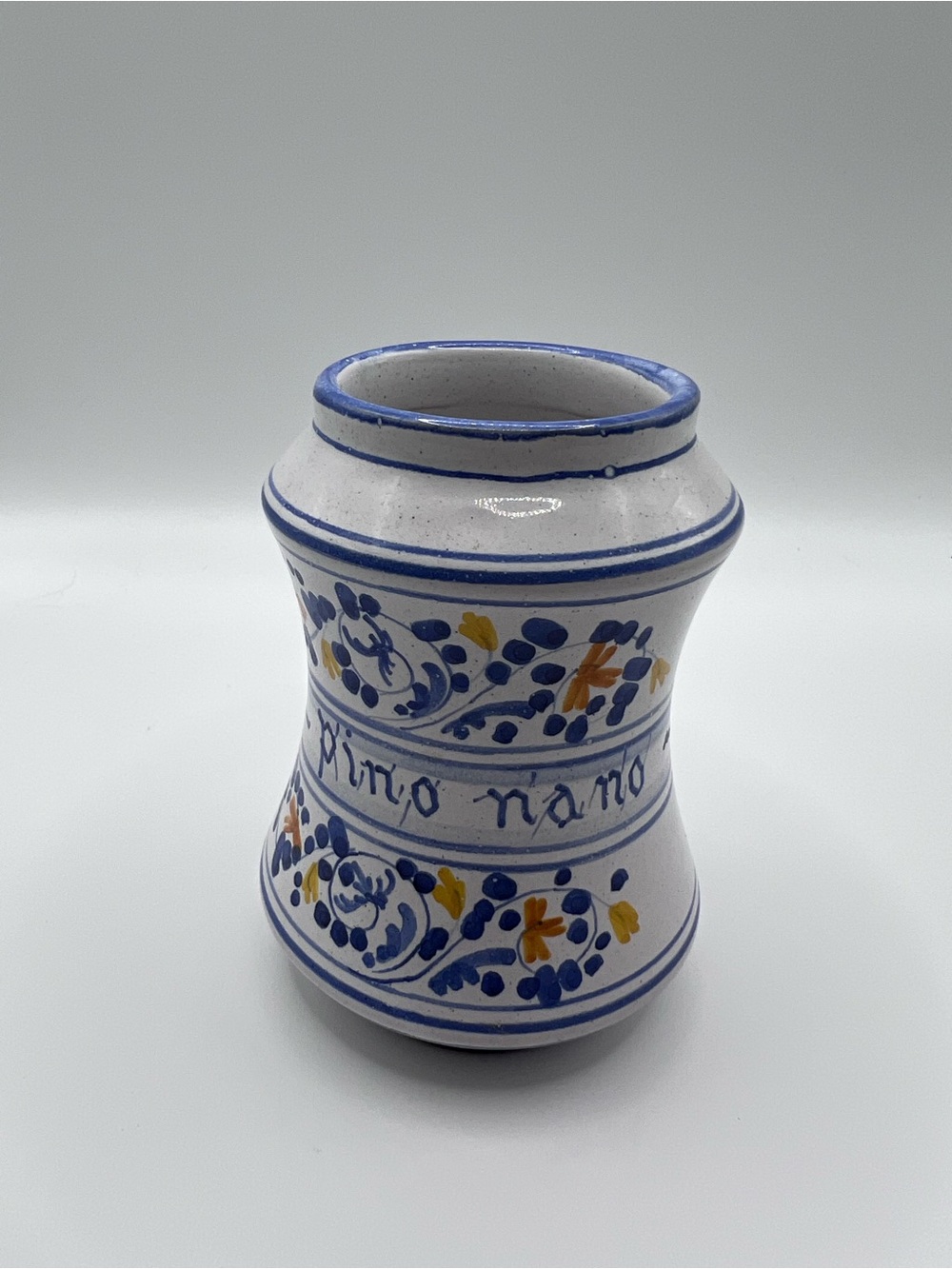 Peccetti Deruta Hand Painted Floral Ceramic Vase White Blue Yellow Signed